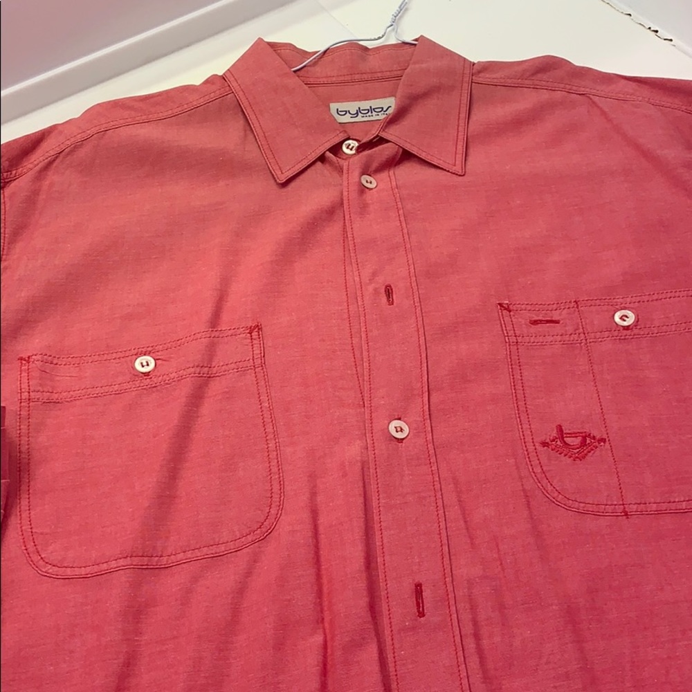 Pink Italian casual button down: 2 pocket front